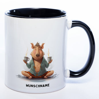 Motiv-Tasse  Yogaschwein  3 mit Wunschnamen - Teetasse StickyWorld Exclusive spülmaschinenfest