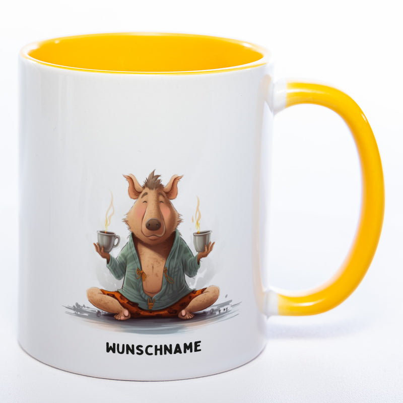 Motiv-Tasse  Yogaschwein  3 mit Wunschnamen - Teetasse StickyWorld Exclusive spülmaschinenfest