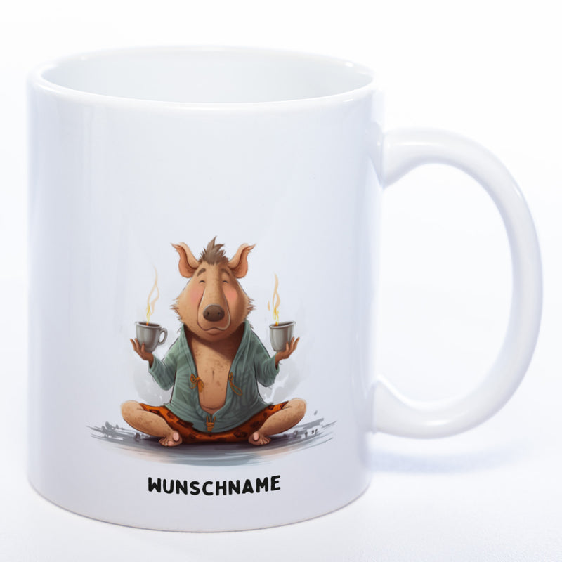 Motiv-Tasse  Yogaschwein  3 mit Wunschnamen - Teetasse StickyWorld Exclusive spülmaschinenfest