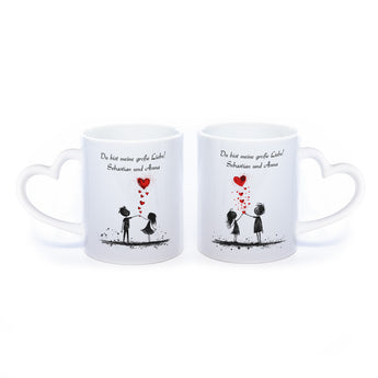 Motiv-Tasse mit Liebespaaren "Du bist meine große Liebe" und  2  Namen spülmaschinenfest