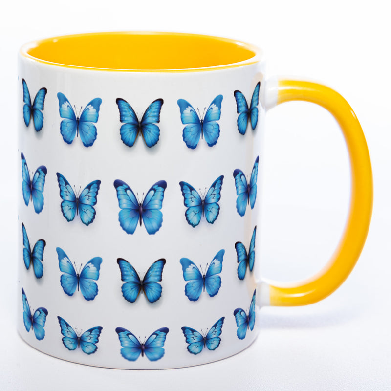 Spülmaschinenfeste Tasse mit vielen blauen Schmetterlingen - Kaffeetasse