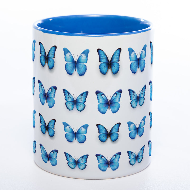 Spülmaschinenfeste Tasse mit vielen blauen Schmetterlingen - Kaffeetasse