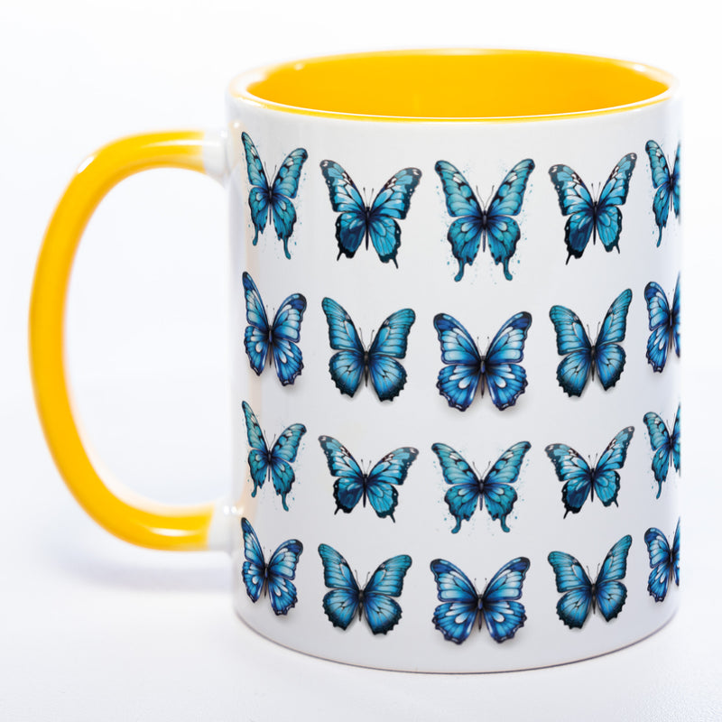 Spülmaschinenfeste Tasse mit vielen blauen Schmetterlingen Variante 2 - Kaffeetasse