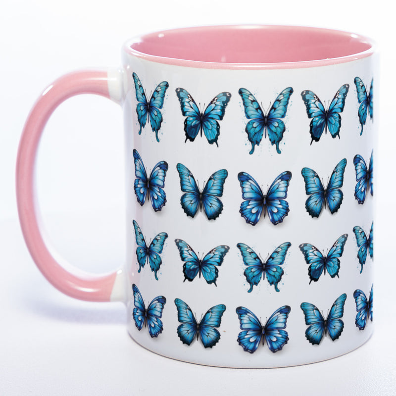 Spülmaschinenfeste Tasse mit vielen blauen Schmetterlingen Variante 2 - Kaffeetasse