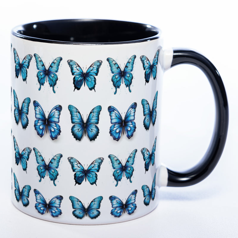 Spülmaschinenfeste Tasse mit vielen blauen Schmetterlingen Variante 2 - Kaffeetasse