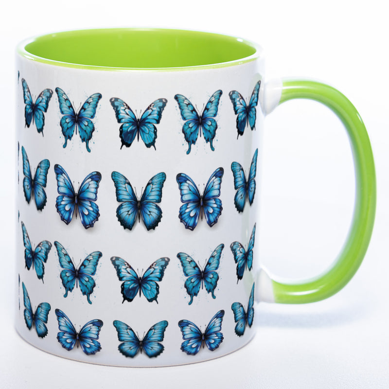 Spülmaschinenfeste Tasse mit vielen blauen Schmetterlingen Variante 2 - Kaffeetasse