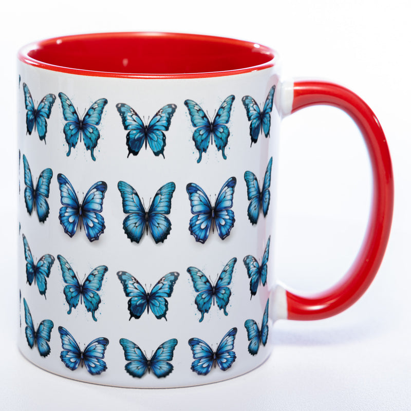 Spülmaschinenfeste Tasse mit vielen blauen Schmetterlingen Variante 2 - Kaffeetasse