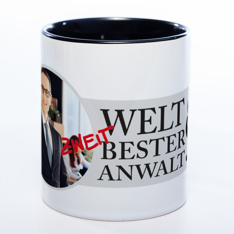 Tasse "Welt(zweit)bester Anwalt" mit Foto (HD Druck) | Jetzt selbst gestalten! spülmaschinenfest