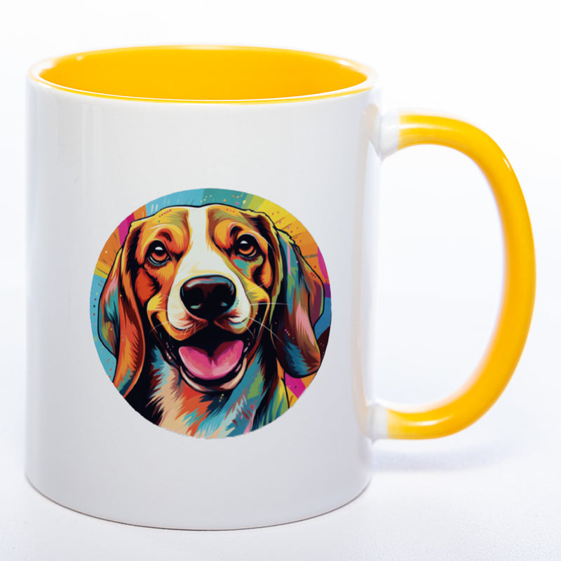 Hundetasse Beagle mit Wunschname in gelb