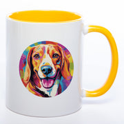 Hundetasse Beagle 2 mit Wunschname in gelb