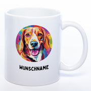 Hundetasse Beagle 2 mit Wunschname in weiß 