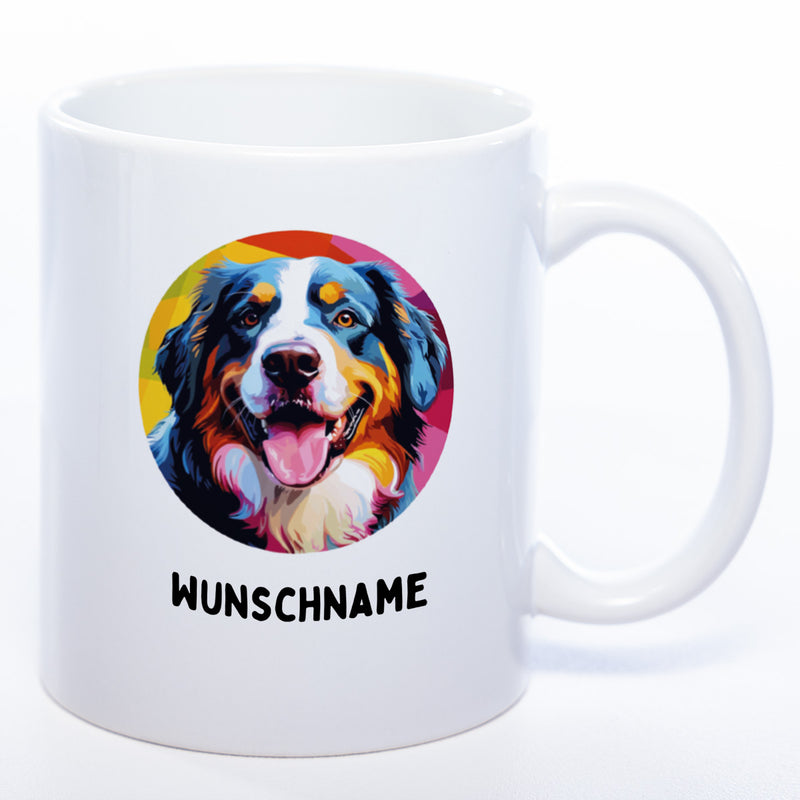 Hundetasse Bernersennenhund 1 mit Wunschname in weiß 