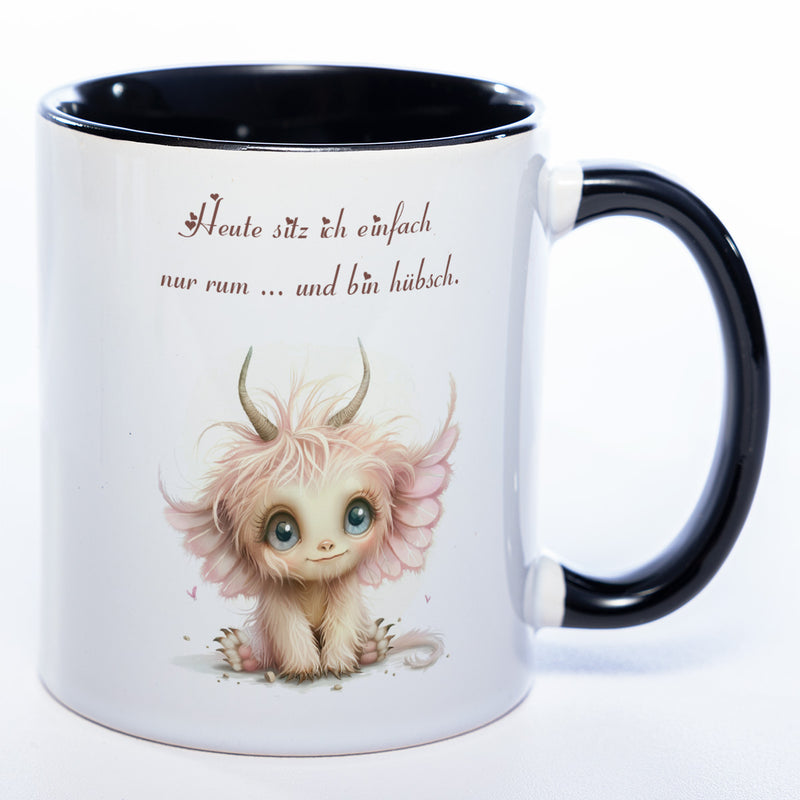 Motiv-Tasse mit Spruch "Heute sitz ich einfach nur rum... und bin hübsch" - lustige Kaffeetasse in vielen Farben - spülmaschinenfest