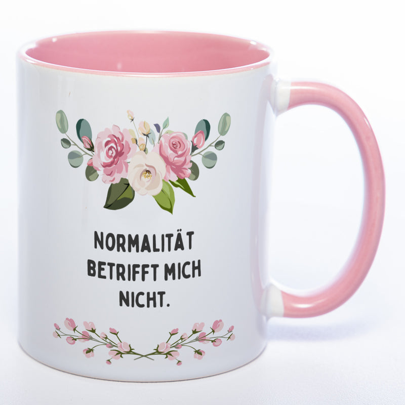 Blümchen-Tasse mit Spruch "Normalität betrifft mich nicht." - Lustige Kaffeetasse spülmaschinenfest