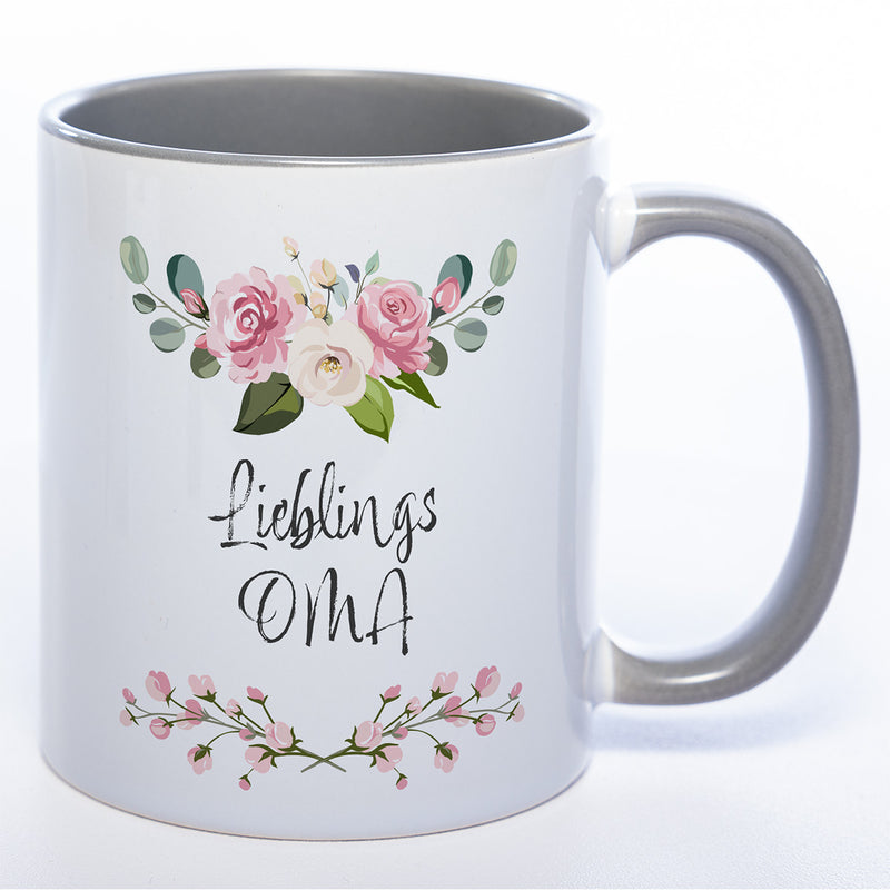 Blümchen-Tasse mit Spruch "Lieblings Oma." -  Kaffeetasse für die allerliebste Oma - spülmaschinenfest