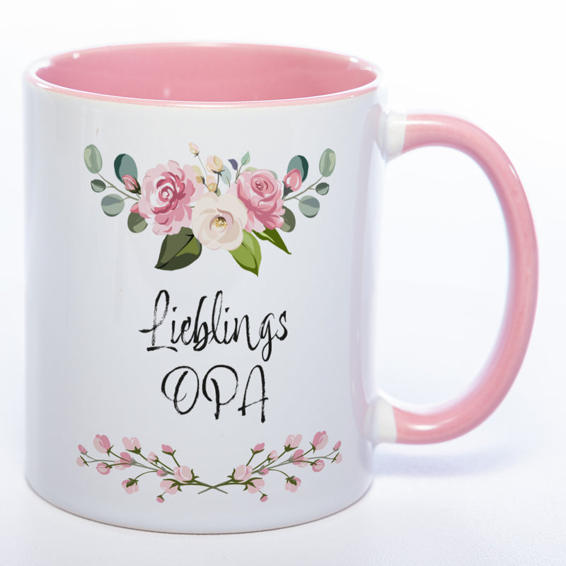 Blümchen-Tasse mit Spruch "Lieblings Opa." - Kaffeetasse für den allerliebsten Opa - spülmaschinenfest