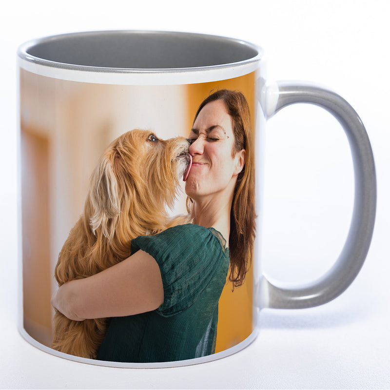 Tasse Innen und Henkel grau mit Foto rundum Sublimation