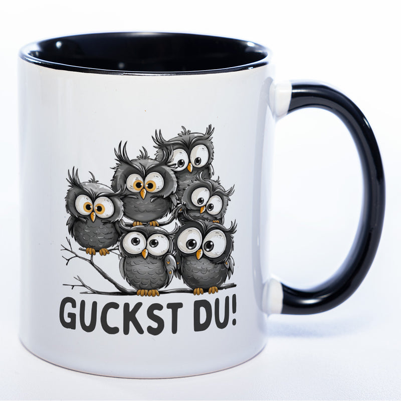 Motiv-Tasse mit Spruch "Guckst Du!" - lustige Kaffeetasse in vielen Farben -spülmaschinenfest