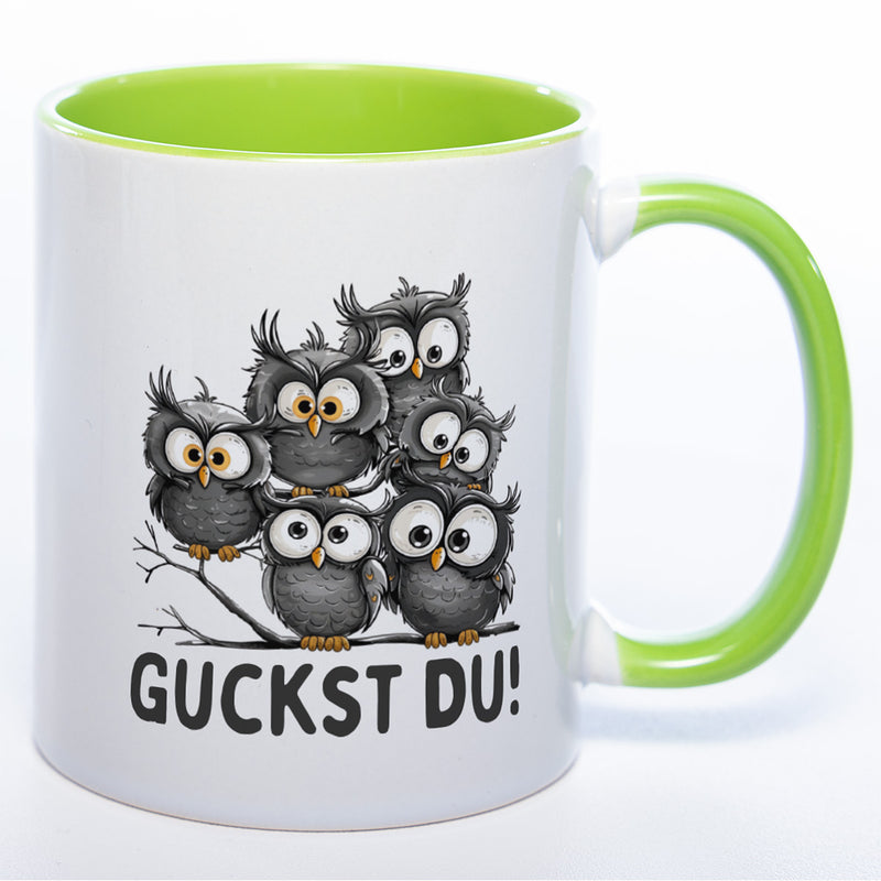 Motiv-Tasse mit Spruch "Guckst Du!" - lustige Kaffeetasse in vielen Farben -spülmaschinenfest