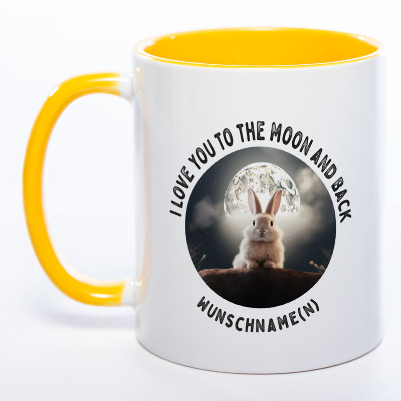 Motiv-Tasse mit Spruch "I love you to the moon and back" mit Name(n) spülmaschinenfest