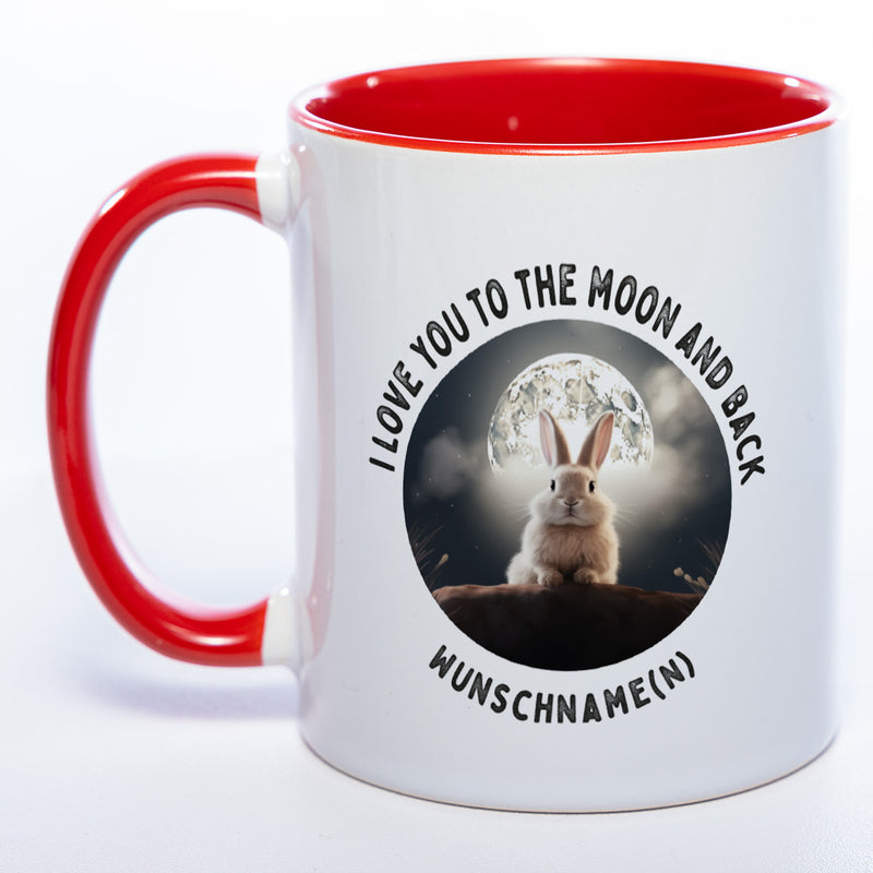 Motiv-Tasse mit Spruch "I love you to the moon and back" mit Name(n) spülmaschinenfest