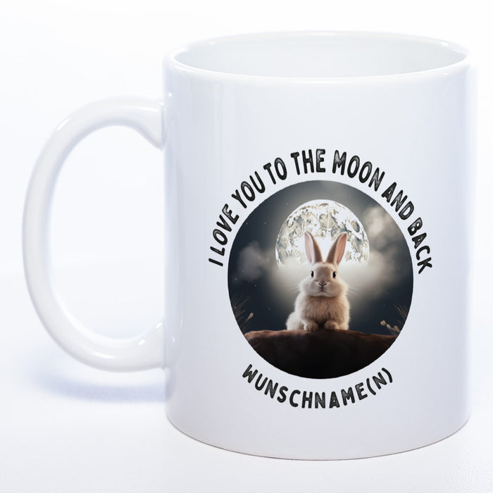 Motiv-Tasse mit Spruch "I love you to the moon and back" mit Name(n) spülmaschinenfest