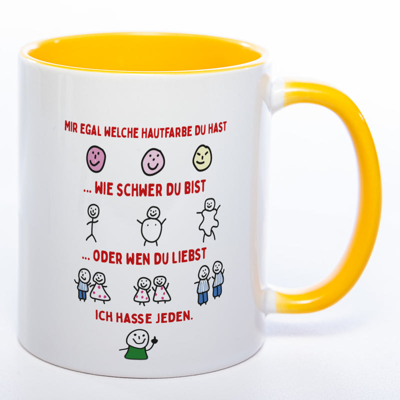 Spülmaschinenfeste Tasse mit Motiven und frechem Spruch "Ich hasse jeden" - Lustige Kaffeetasse