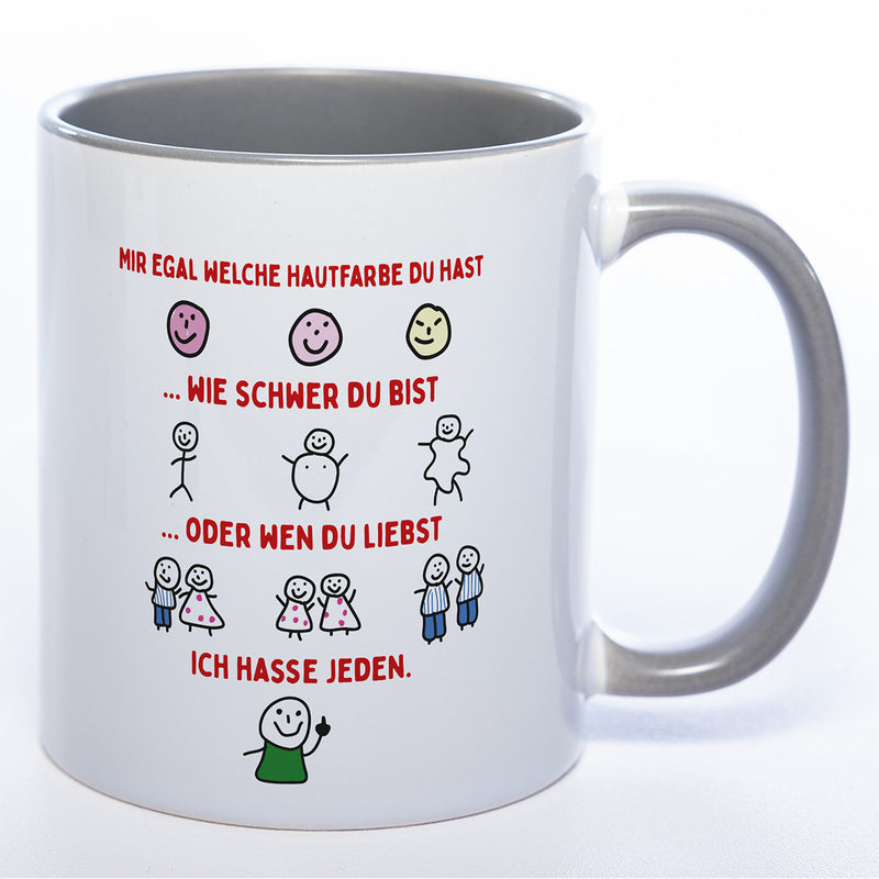 Spülmaschinenfeste Tasse mit Motiven und frechem Spruch "Ich hasse jeden" - Lustige Kaffeetasse