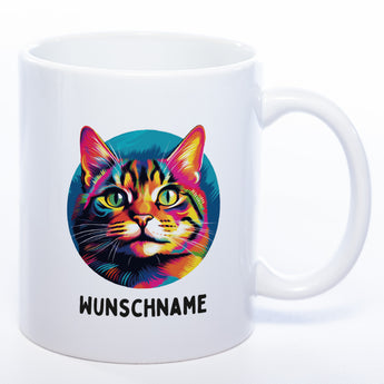 weiße Tasse mit Katze und Name