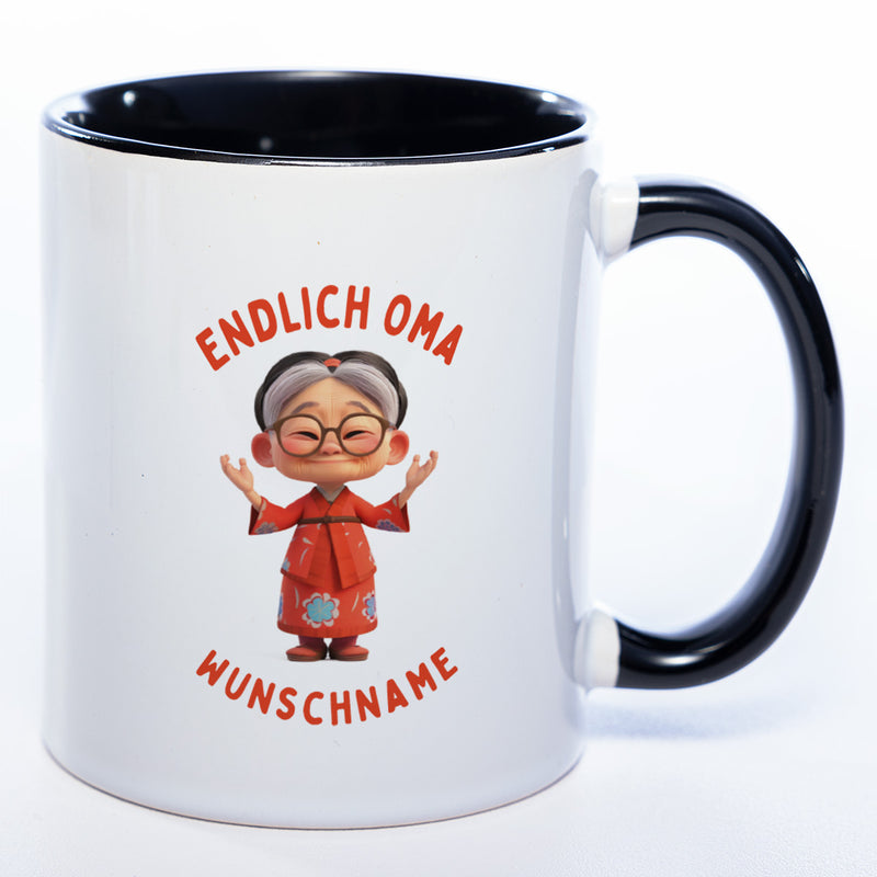 "Endlich Oma"-Tasse mit Wunschnamen - weitere Motive - spülmaschinenfest