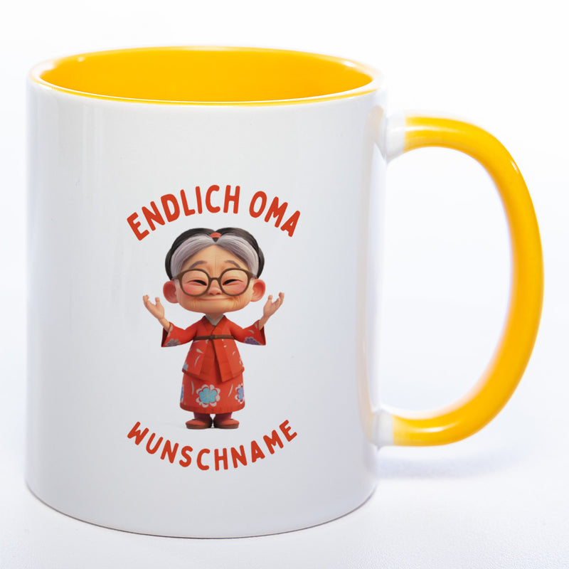 "Endlich Oma"-Tasse mit Wunschnamen - weitere Motive - spülmaschinenfest
