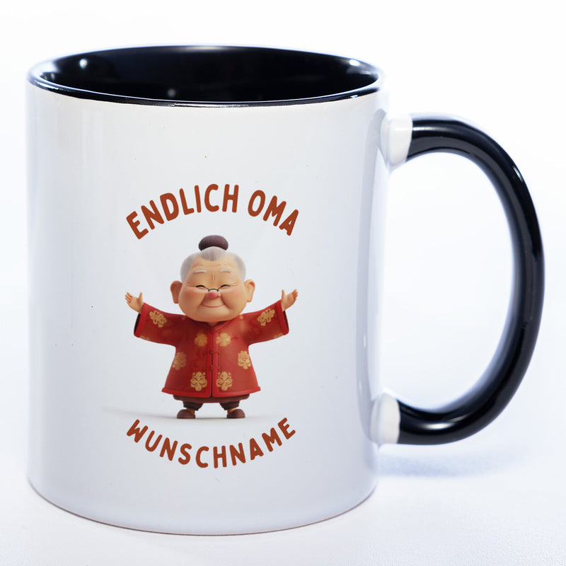 "Endlich Oma"-Tasse mit Wunschnamen - weitere Motive - spülmaschinenfest