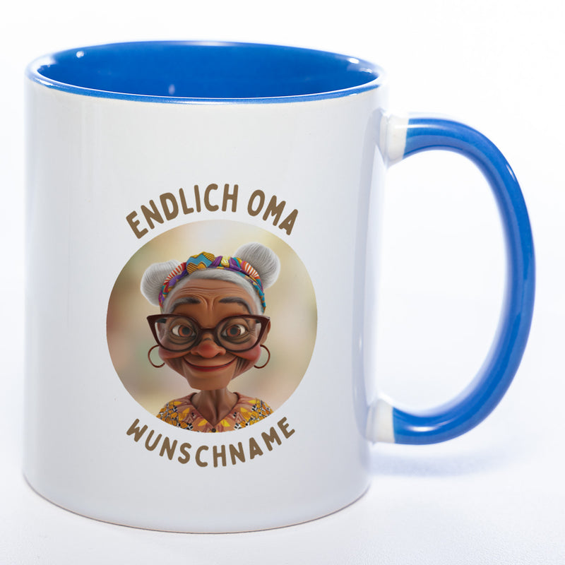 "Endlich Oma"-Tasse mit Wunschnamen - weitere Motive - spülmaschinenfest