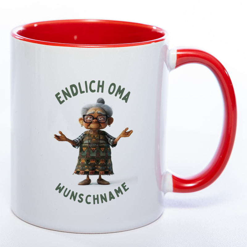 "Endlich Oma"-Tasse mit Wunschnamen - weitere Motive - spülmaschinenfest