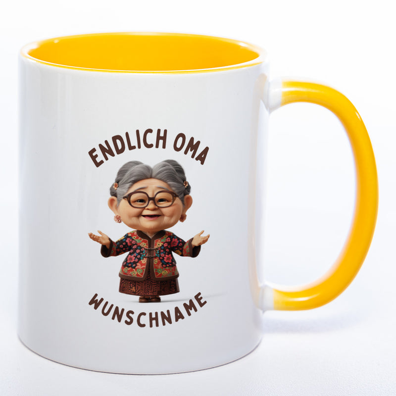 "Endlich Oma"-Tasse mit Wunschnamen - weitere Motive - spülmaschinenfest