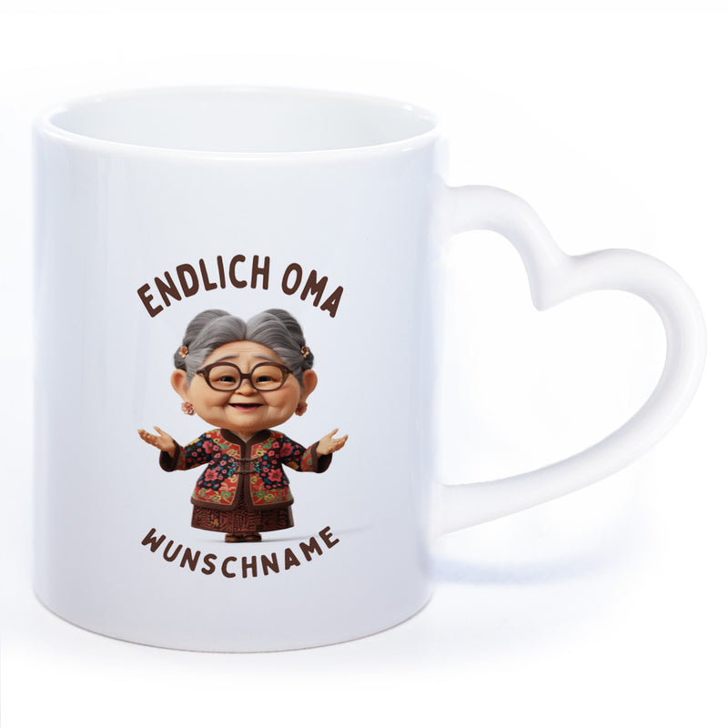 "Endlich Oma"-Tasse mit Wunschnamen - weitere Motive - spülmaschinenfest