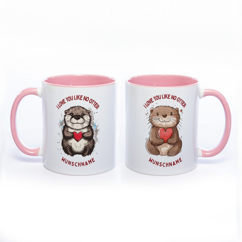 Motiv-Tasse mit Ottern und 2 Liebessprüchen zur Auswahl - süße Kaffeetasse mit Wunschnamen - spülmaschinenfest
