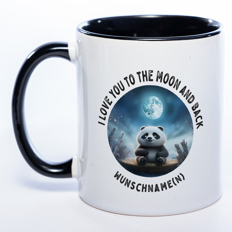 Motiv-Tasse mit Spruch "I love you to the moon and back" mit Name(n) spülmaschinenfest