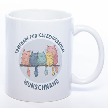 Trinknapf für Katzenpersonal - süße Pastellvariante mit Wunschnamen - spülmaschinenfeste Motiv-Tasse  - in vielen Farben