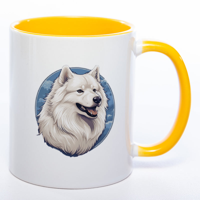 Hundetasse Samoyede mit Wunschname in gelb
