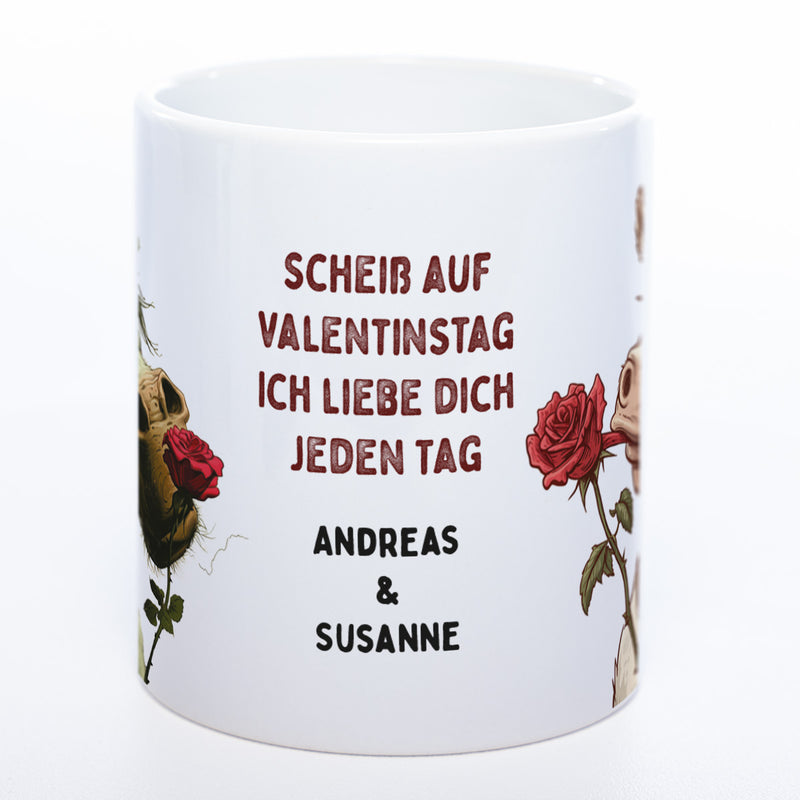 Lustige Liebestasse, nicht nur zum Valentinstag mit 2 Wunschnamen spülmaschinenfest