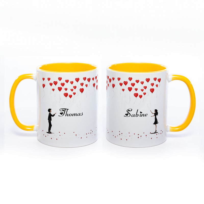 Motiv - Tasse mit Liebespaar und 2 Wunschnamen spülmaschinenfest