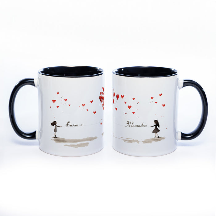 Motiv - Tasse Freundschaft/Liebe und 2 Wunschnamen spülmaschinenfest