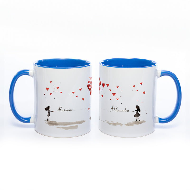 Motiv - Tasse Freundschaft/Liebe und 2 Wunschnamen spülmaschinenfest