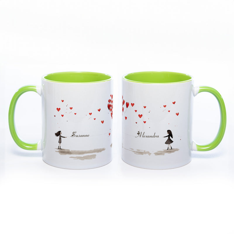 Motiv - Tasse Freundschaft/Liebe und 2 Wunschnamen spülmaschinenfest