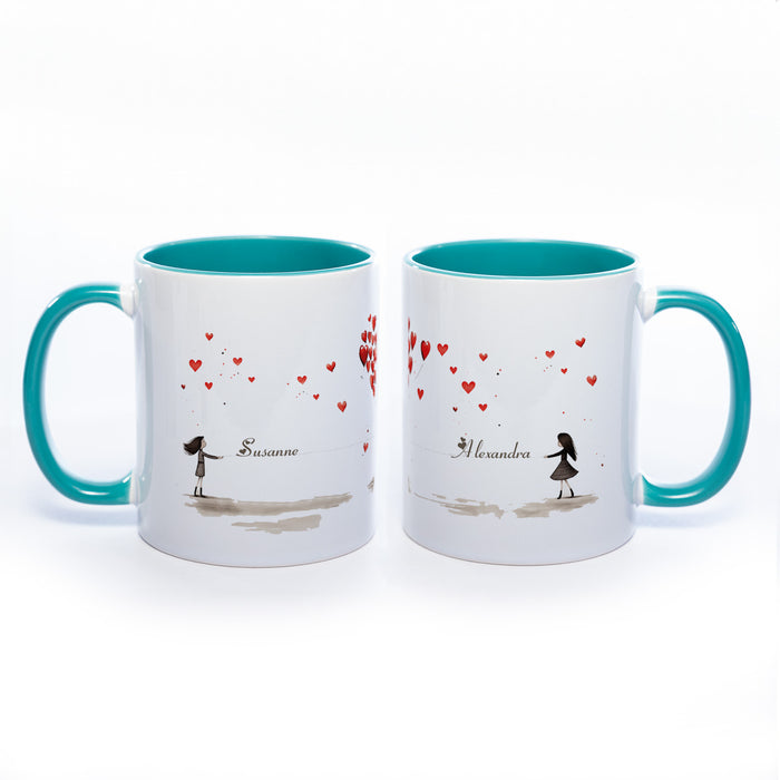 Motiv - Tasse Freundschaft/Liebe und 2 Wunschnamen spülmaschinenfest
