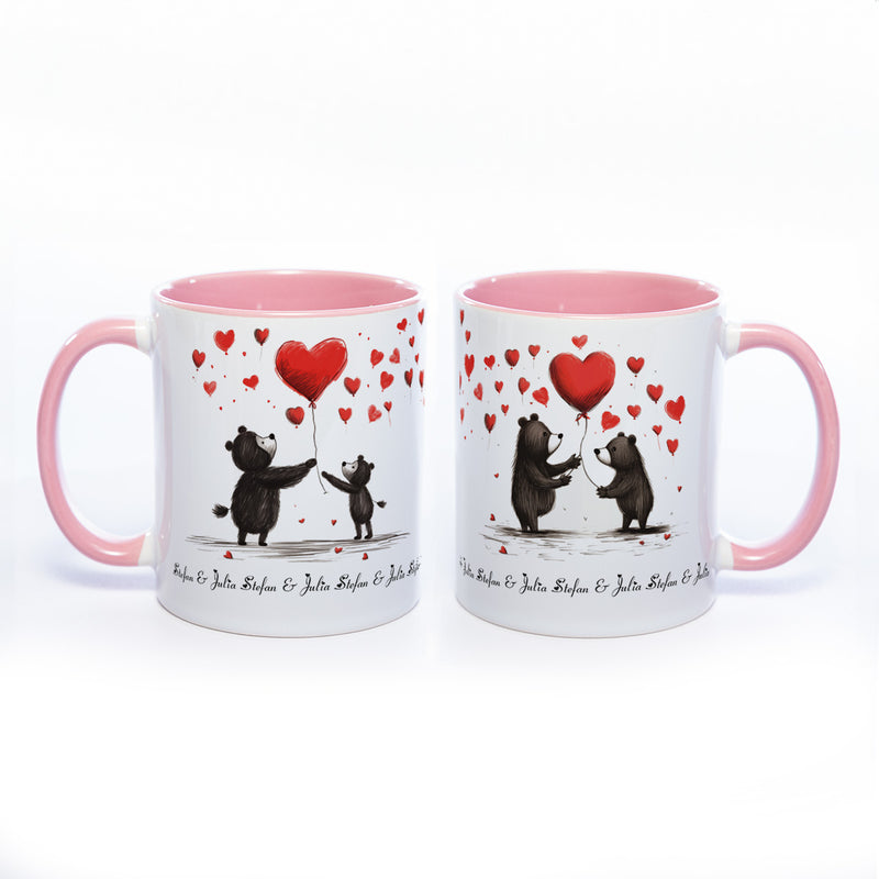 Motiv-Tasse mit süßen Bärchen und 2  Namen spülmaschinenfest