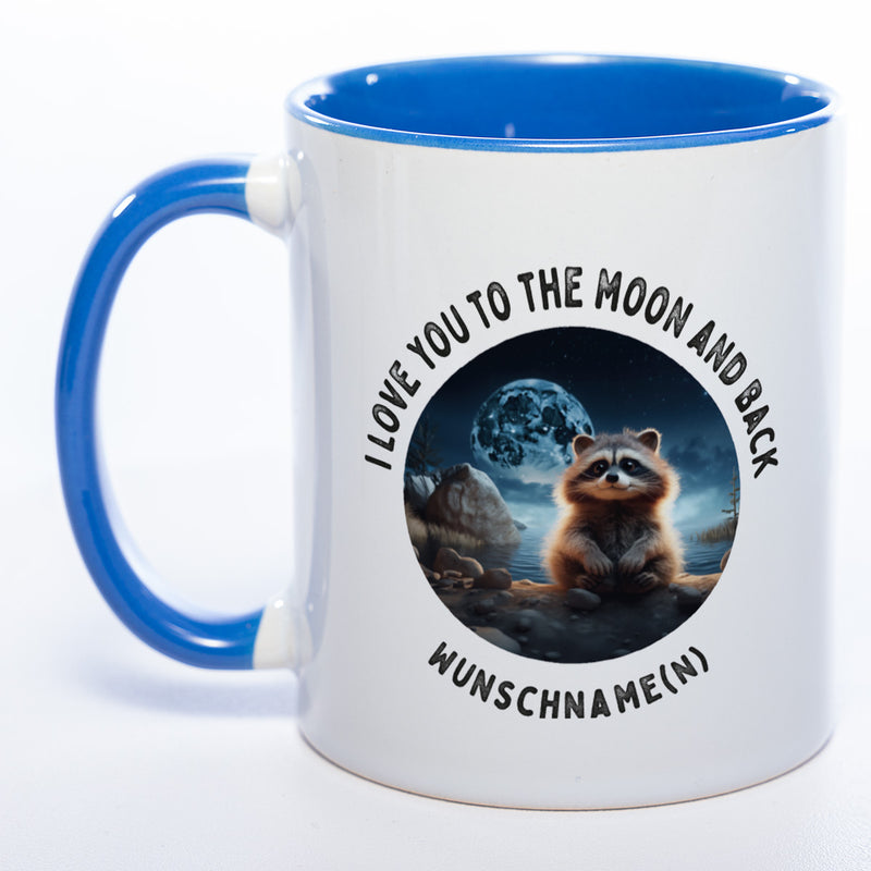 Motiv-Tasse mit Spruch "I love you to the moon and back" mit Name(n) spülmaschinenfest