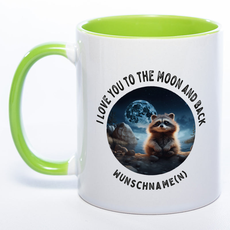 Motiv-Tasse mit Spruch "I love you to the moon and back" mit Name(n) spülmaschinenfest