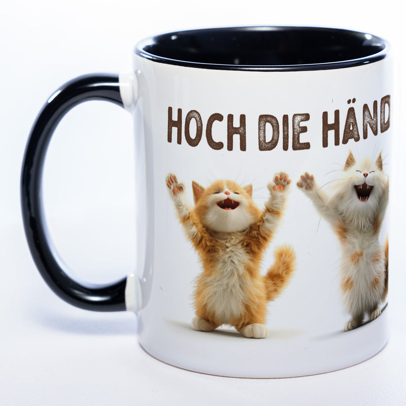 Motiv-Tasse Katzen "Hoch die Hände Wochenende" spülmaschinenfest